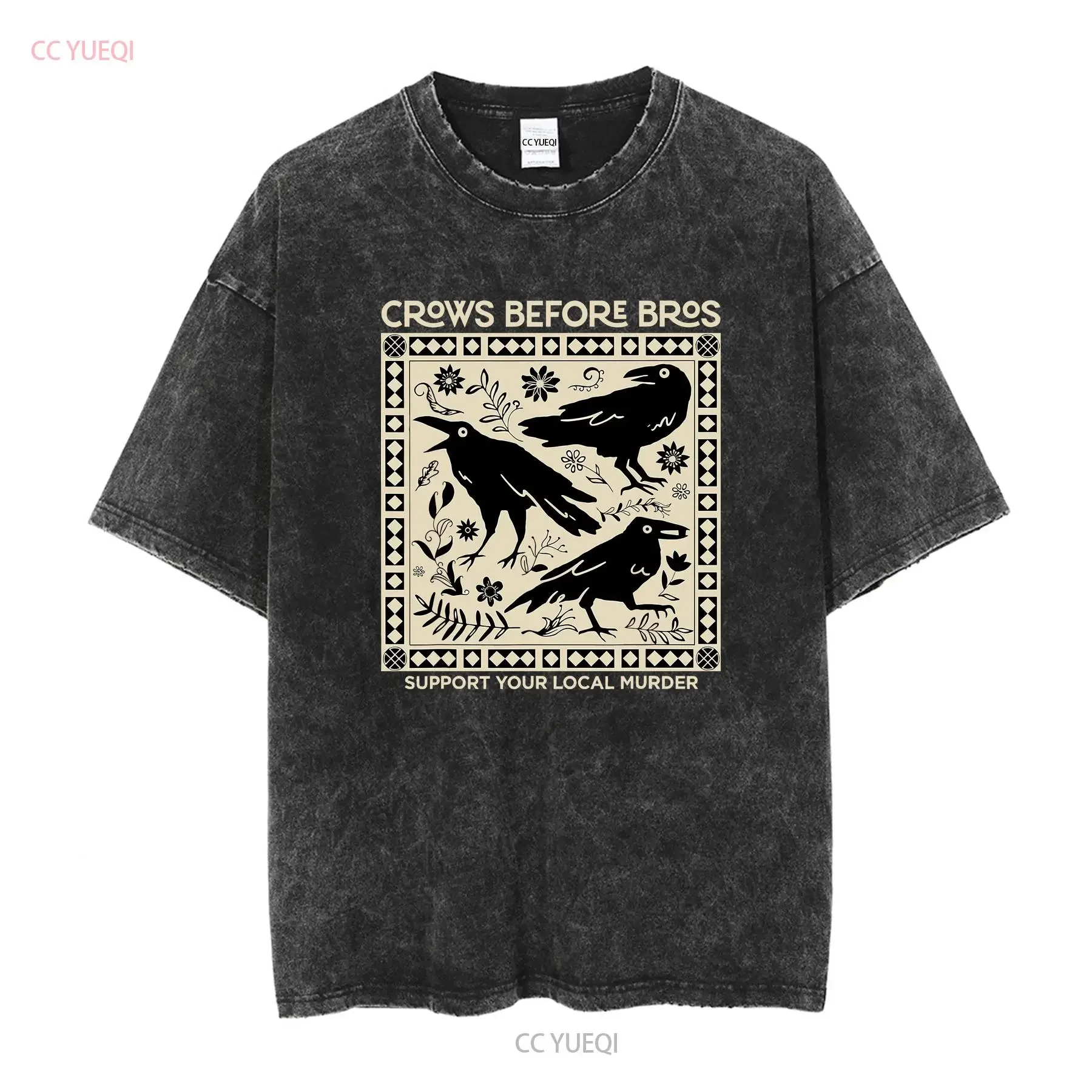 Crows Before Bros T Shirt Punny Crow Support Your Local Murder Halloween Spooky Season s long or short sleeves vintage Washed