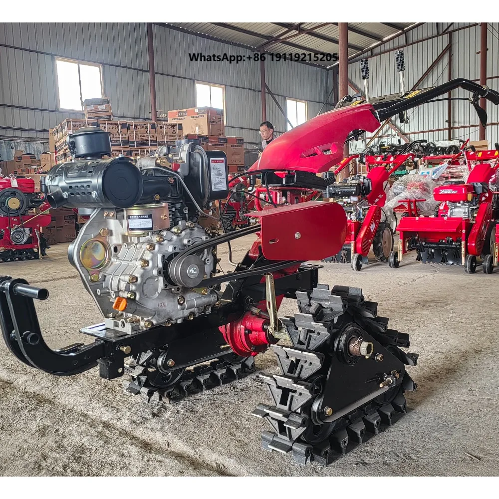 Farming equipment 173F/7HP motor Triangular Elevated Double Chain Track Power Tiller soil tractor cultivator machine