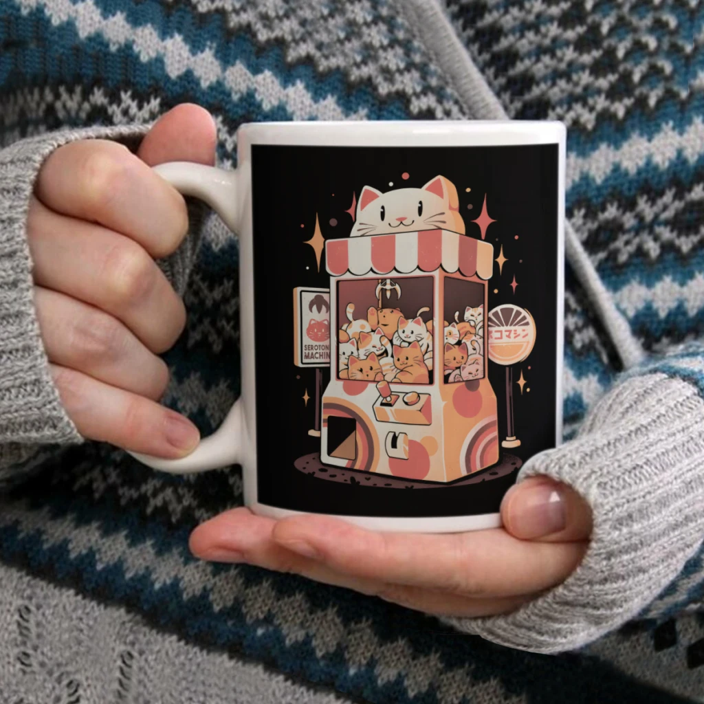 

Serotonin Machine Cute Cats Arcade Gamer Gacha GiftCoffee Mug Tea Cup 11oz Coffee Cup Birthday Ceramic Mug Personalized Cup