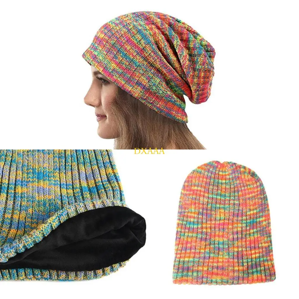 

DXAA повседневная вязаная шапка, разноцветная полосатая шапка-бини, шерстяная шапка, защита ушей, универсальная