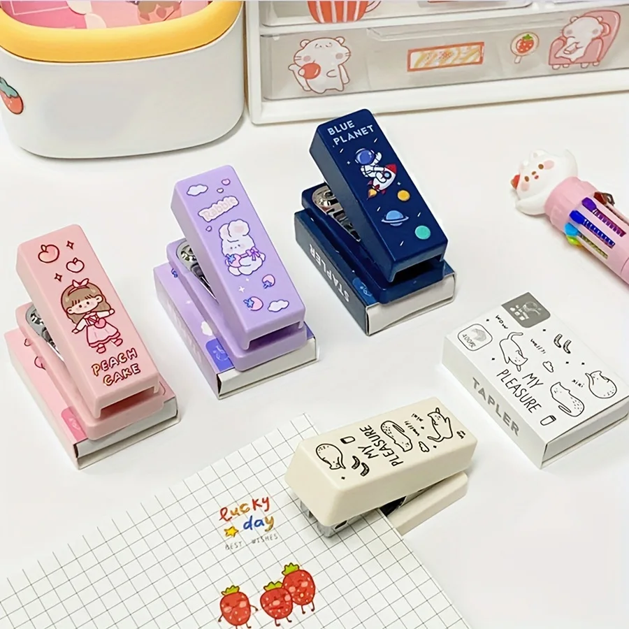2pcs/set of Kawaii stapler with 400 staples, portable mini cute stapler, staples, student supplies, office accessories