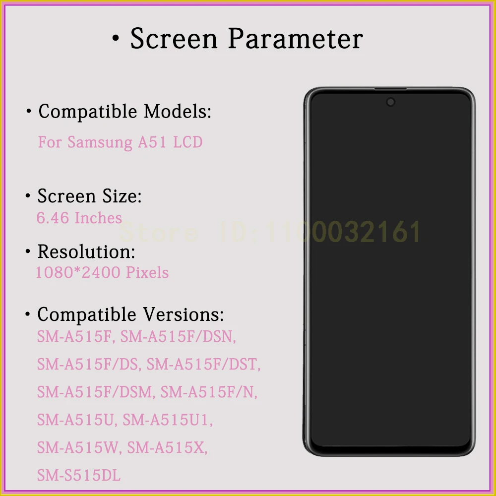 New Tested Display For Samsung A51 LCD Touch Screen A515F Digitizer Assembly AMOLED For Samsung A51 LCD SM-A515F/DS Replacement