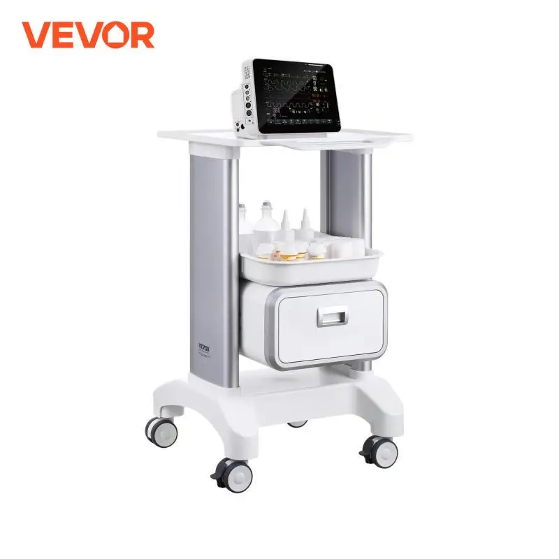 VEVOR Carros de laboratorio de 2 niveles, carro utilitario de laboratorio con 1 cajón y 1 bandeja superior, carro médico móvil con material ABS, carro rodante de laboratorio con 4 ruedas silenciosas para laboratorio, c