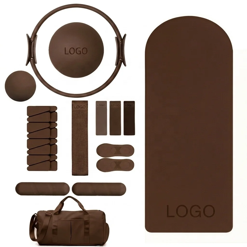 Yoga Mat Dumbbells Set Pilates Accessories Customized Ankle Wrist Bangles Barbell Bar Beam Power Ring Silicone Pilates Kit Set