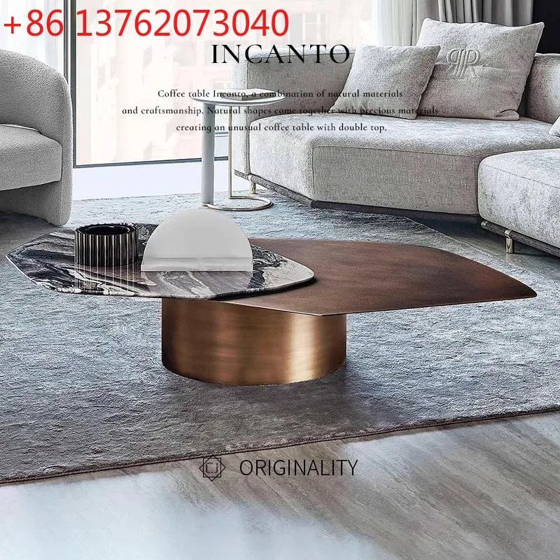 طاولة القهوة الدوارة الرخامية الفاخرة الخفيفة لغرفة المعيشة الجديدة تخلق بساطتها الإيطالية #1