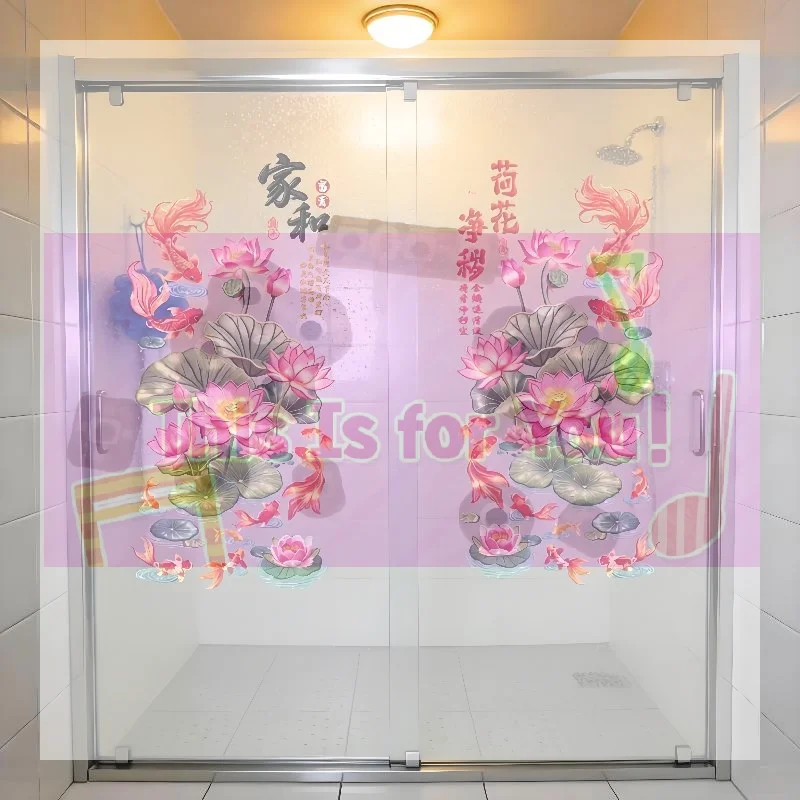 【MA】2Pcs Anti-static Flower Koi Sticker Chinese Style Golden Lotus Wall Sticker 3D Effect Decorative Sticker