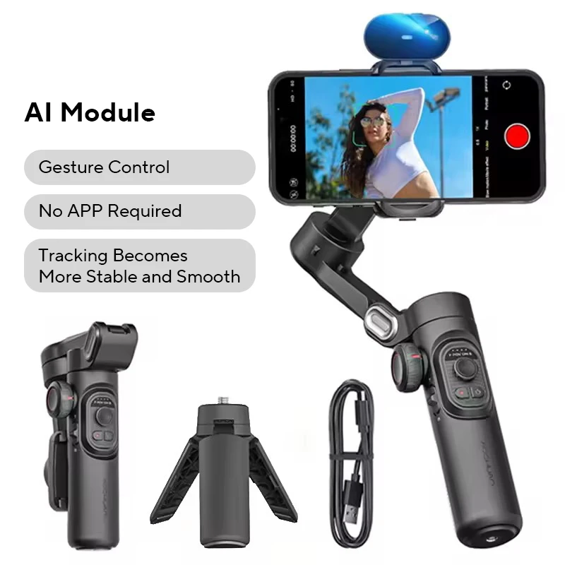 AOCHUAN 3-Axis Handheld Gimbal Stabilizer for Smartphone with Fill Light for iPhone Android Face Tracking Tiktok Vlog Smart XE image 2