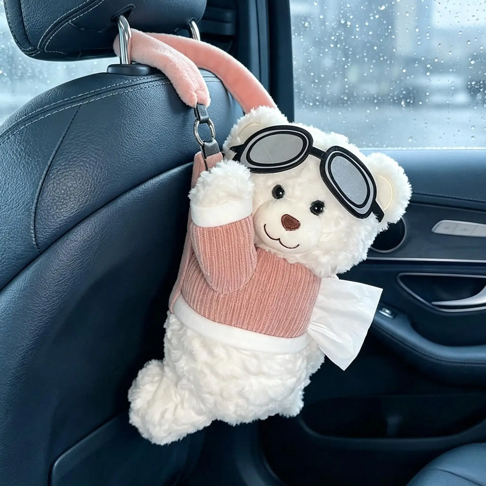 Cute bear car tissue box Soft plush car tissue holder Cute Bear Napkin Organizer Auto Seat Back Organizer for Sedan Truck RV