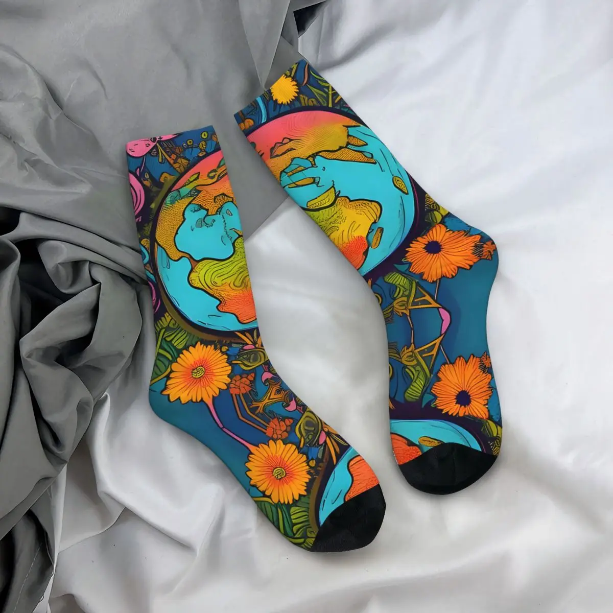 Calzini da uomo Hippie Earth Vintage Harajuku Street Style novità Pattern Crew Sock