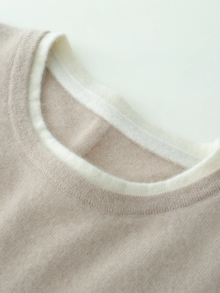 Suéter falso de dos mujeres de alta calidad, jersey con cuello redondo, 100% de punto de Cachemira, Otoño Invierno, ropa Popular Coreana suave básica, Tops