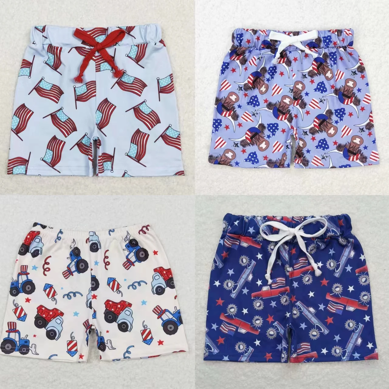 Wholesale Baby Boy Summer July 4th Trucks Cow Flags Shorts Clothing Kids Children Toddler Wear Clothes