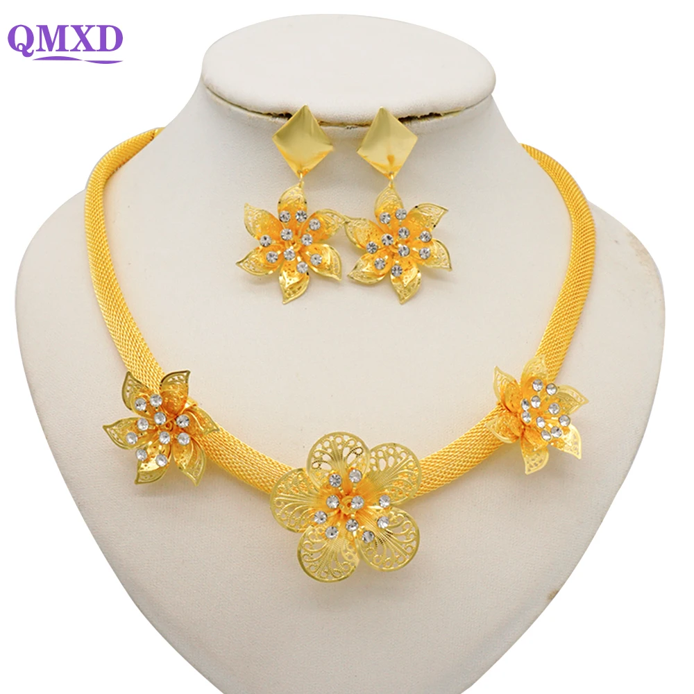 

Fine African Dubai Gold Color Jewelry Women Bridal Sunflower Pendant Necklace Earrings Jewelry Set Party Gift