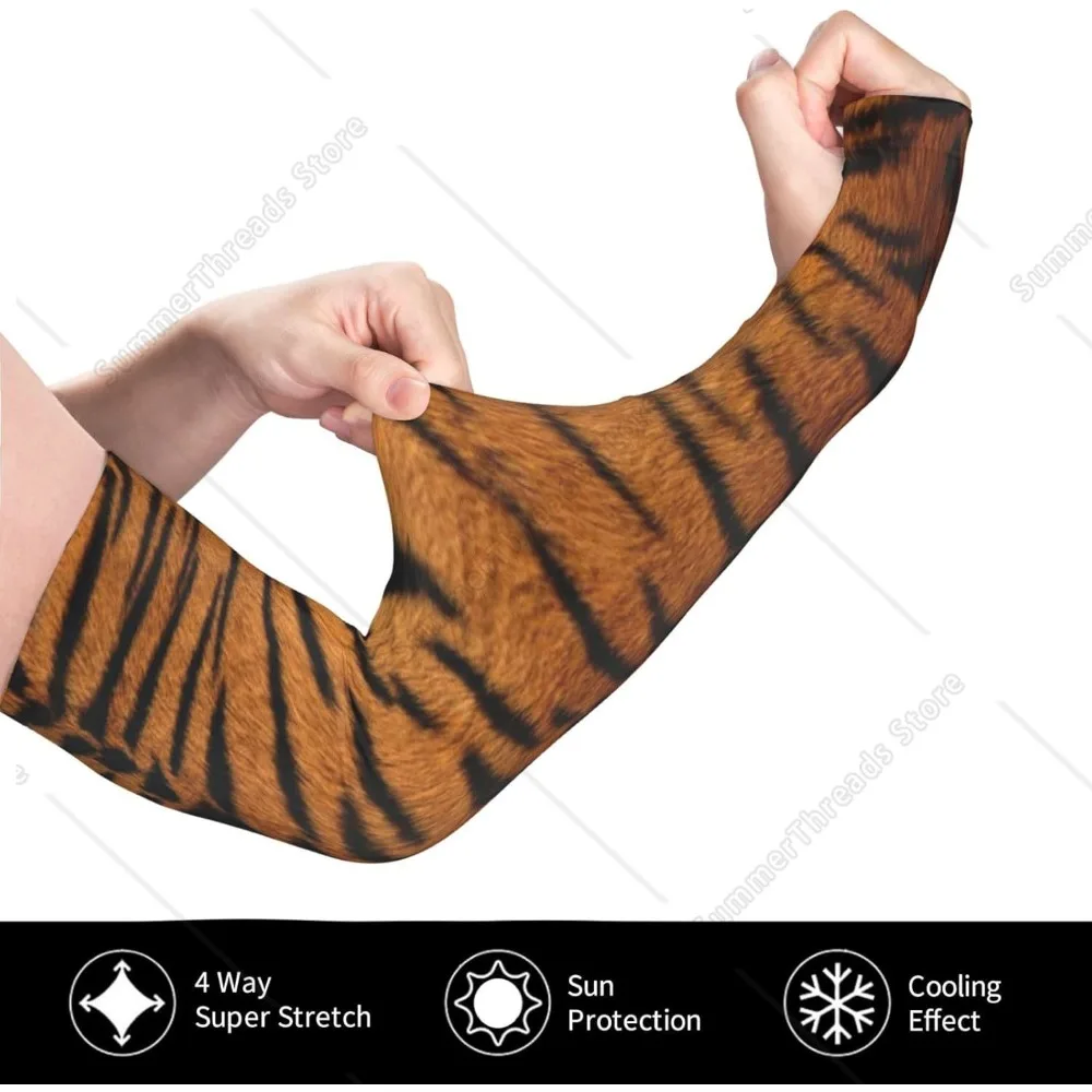 Tiger Print Arm Sleeves Cover Summer Sun Protection Arm Sleeves For Men Women Baseball Cycling Golf Running