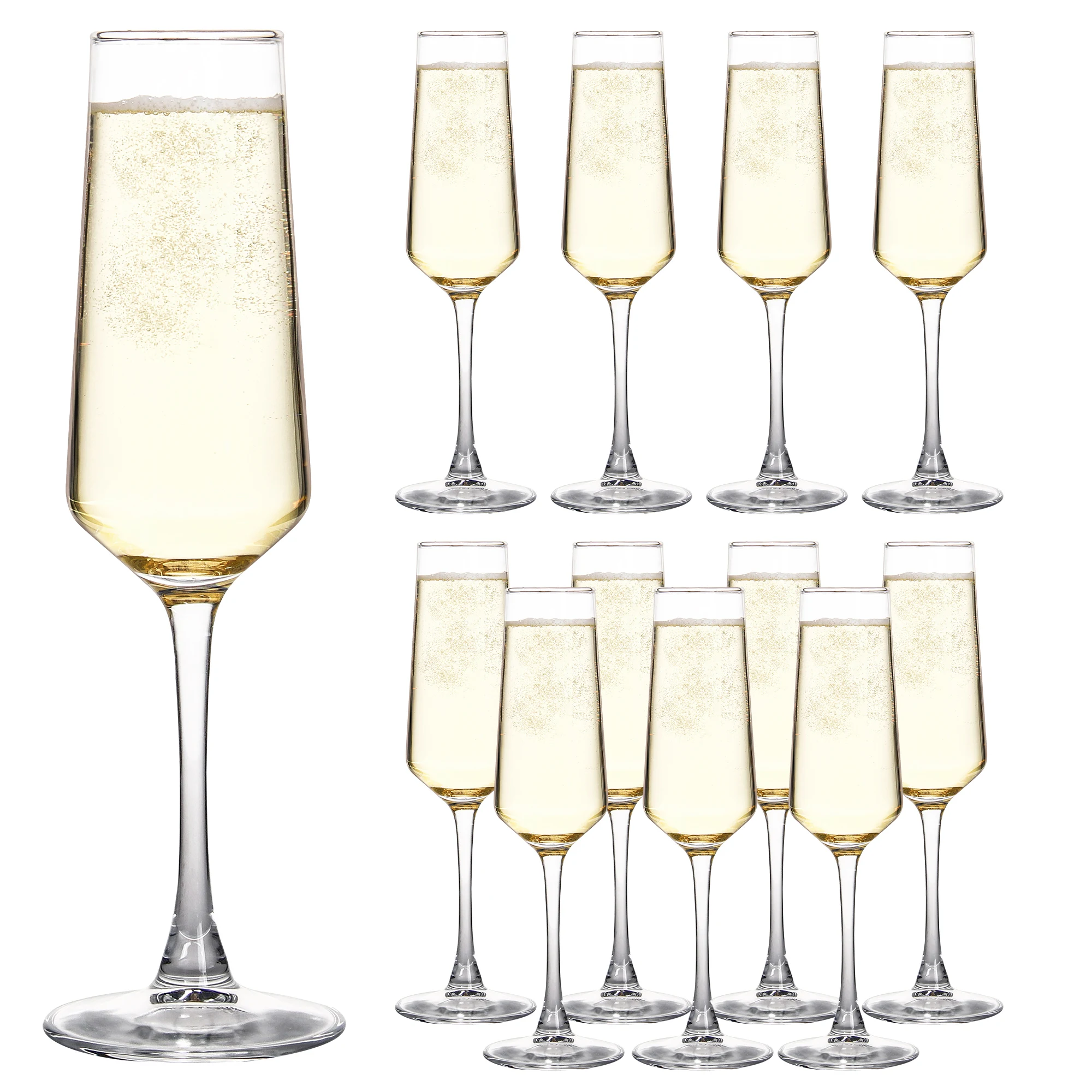 Cilindro de Champanhe Flautas, Vidro, Champagne Glasses for Party, Home, Restaurant Use, 7.5 oz Capacidade, Conjunto de 12