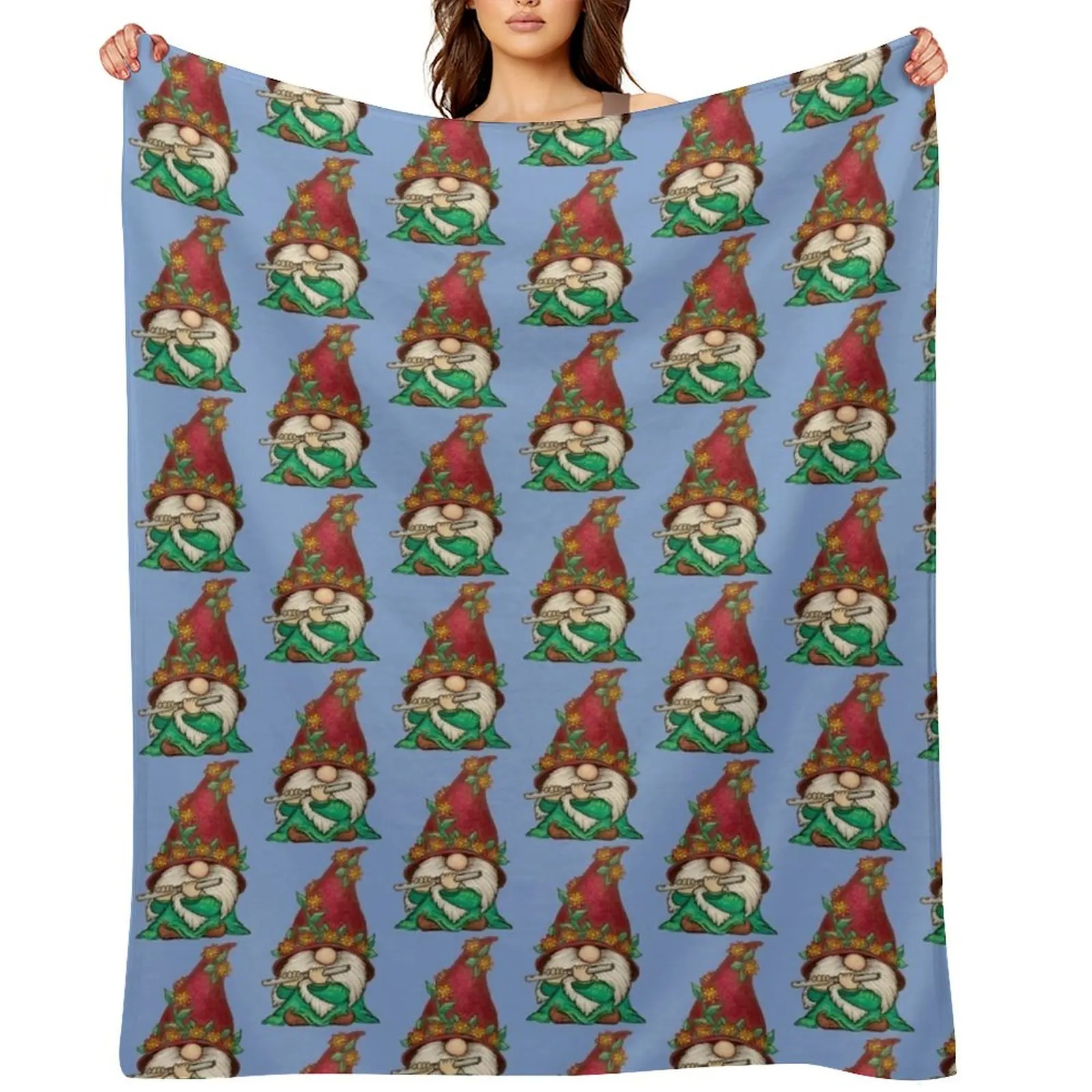 

Gnome playing the Flute Throw Blanket Sleeping Bag Warm wednesday Multi-Purpose Blankets