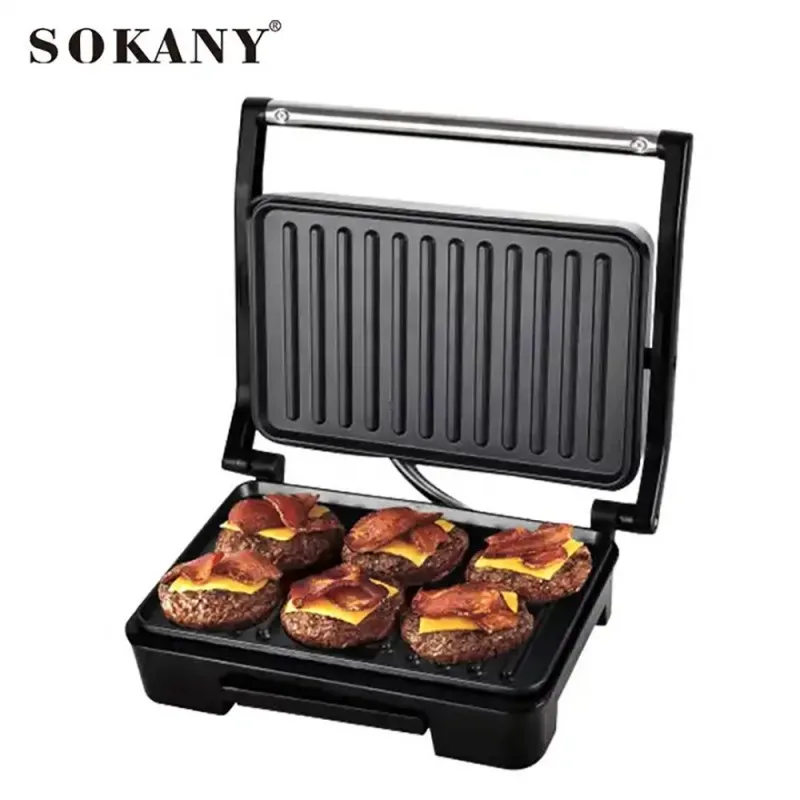 Household Multifunctional Panini Breakfast Machine,850W Electric Barbecue Machine,Double-Sided Heating