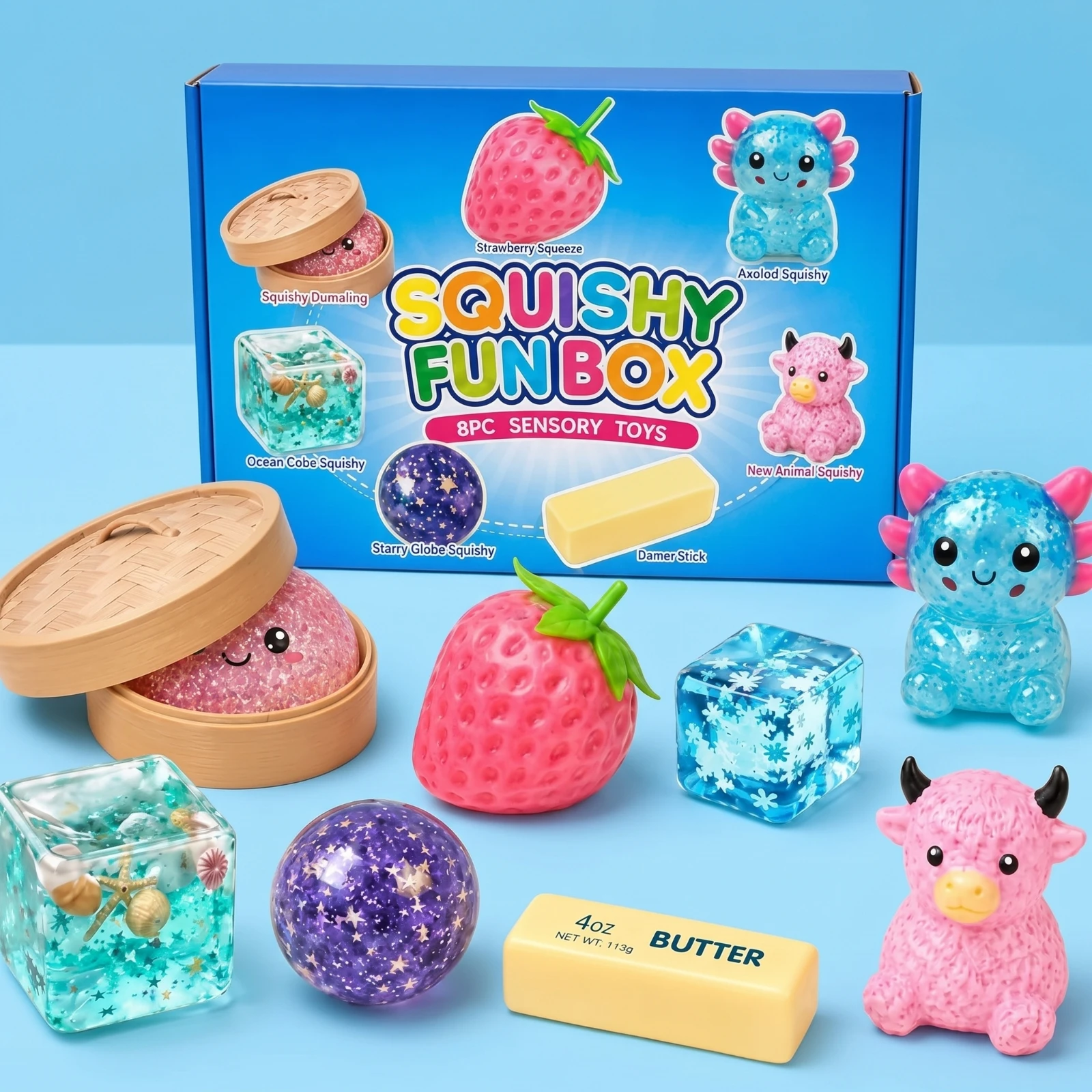8 Pieces Butter Squishy Soft Squishy Toy Squish Toy Translucent Stress Ball Tactile for Children, Desk, Classroom