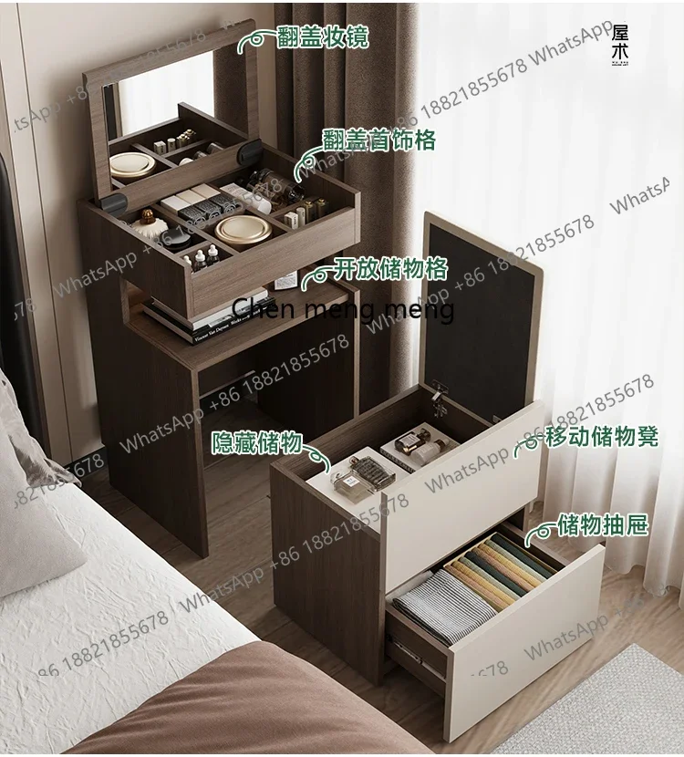 Italian minimalist solid wood dresser small 50cm bedroom bedside corner storage cabinet walnut makeup table view 4