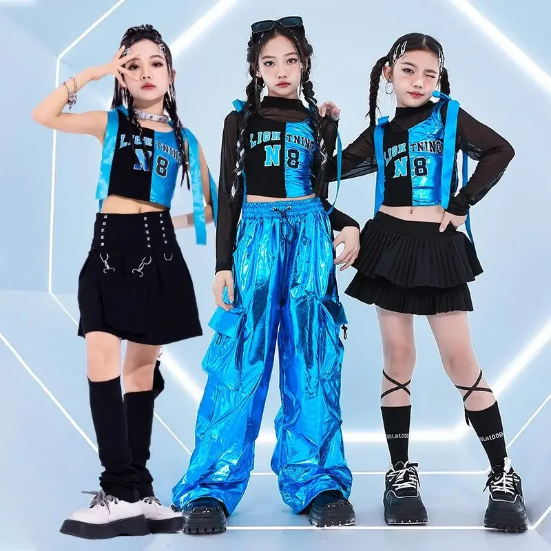 Trajes de baile de Jazz para niñas, ropa de Hip Hop fresca para niños, Ropa de baile callejero para niños, trajes Kpop de grupo de porristas