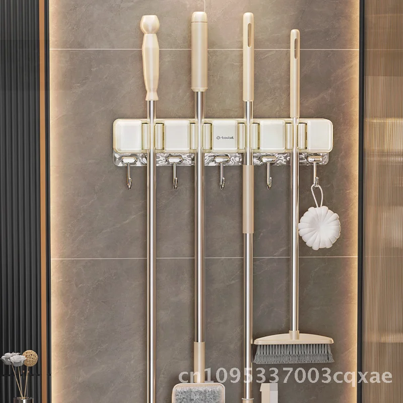 

Punch-Free Wall-Mounted Mop Rack Hook Strong Fixed Buckle Broom Clip Storage for Bathroom PET Material Milk White Silver Milk