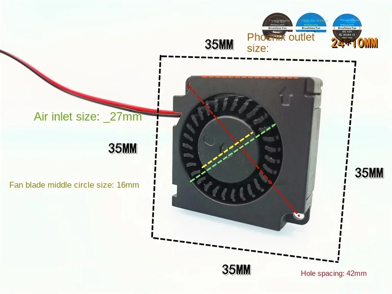 Imagem -02 - Brushless Turbo Blower Rolamento de Esferas Duplo 35 cm Exaustor de Refrigeração 24v 12v 5v 35*35*10 mm 3510 dc