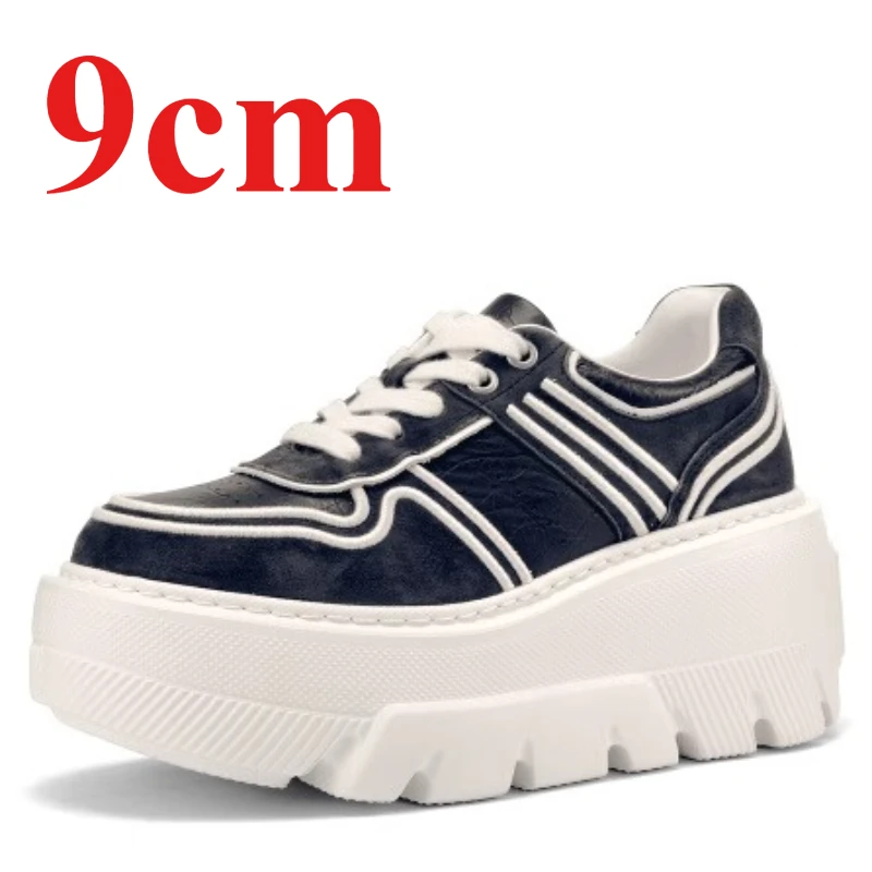 

Genuine Leather Original Design Casual Shoes for Women's 9cm Platform Elevator Fashion Thick Soled Height Increasing Board Shoes