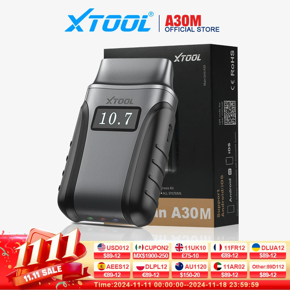 XTOOL Anyscan A30M Bluetooth OBD2 Scanner Car Diagnostic Tools 21+ Reset Service Code Reader CANFD Protocol Lifetime Free Update