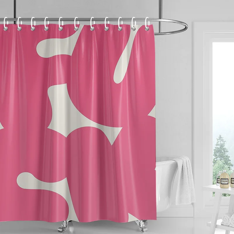 Ins style bathroom soft cloth shower curtain abstract geometric pattern design waterproof bathroom door curtain decoration