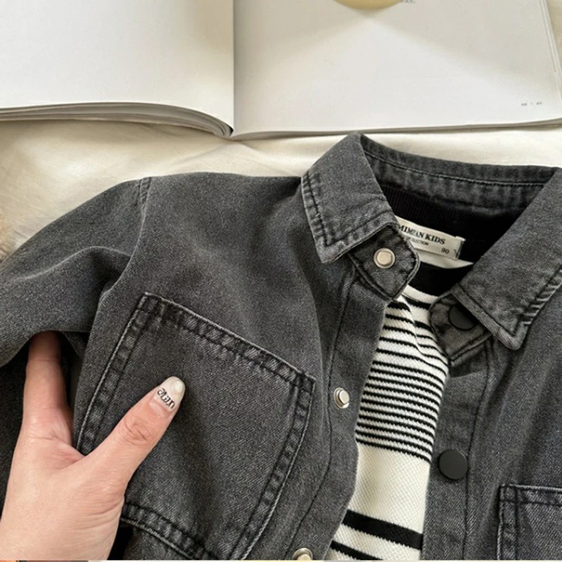 2-7 Years Boys Denim Coat Spring Autumn Kids Jacket Solid Color Cardigan Baby Outerwear Birthday Gifts New Children\'s Clothing