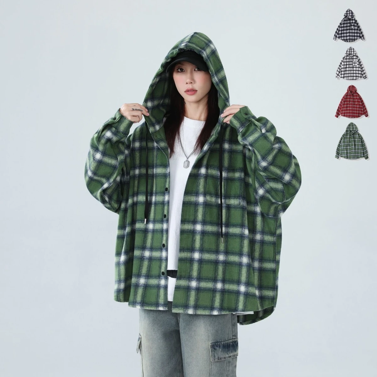 

Ретро американский клетчатый топ с капюшоном irt Jaet, мужской и женский осенний ленивый повседневный топ средней длины, мужской и женский модный топ