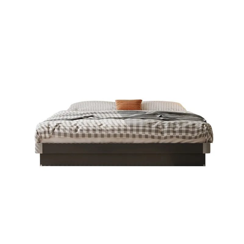 Simple bedless carbon steel bed, double modern space-saving black storage bed can be customized