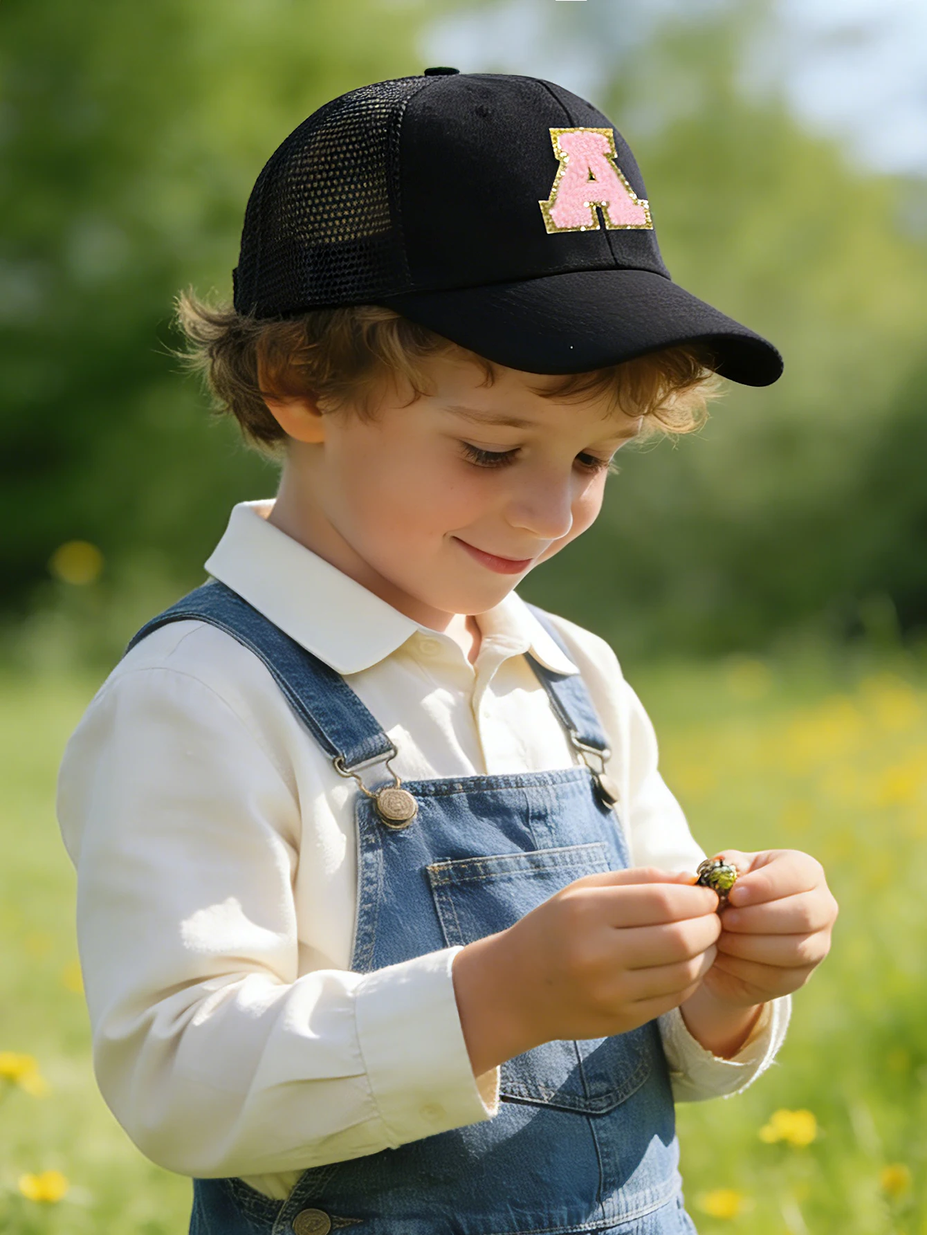 1pc Child's Black 26 Letter Print Mesh Cap, Baby Unisex Baseball Sunvisor Hat, Suitable For Outdoor Activities And Daily Wear, S view 4
