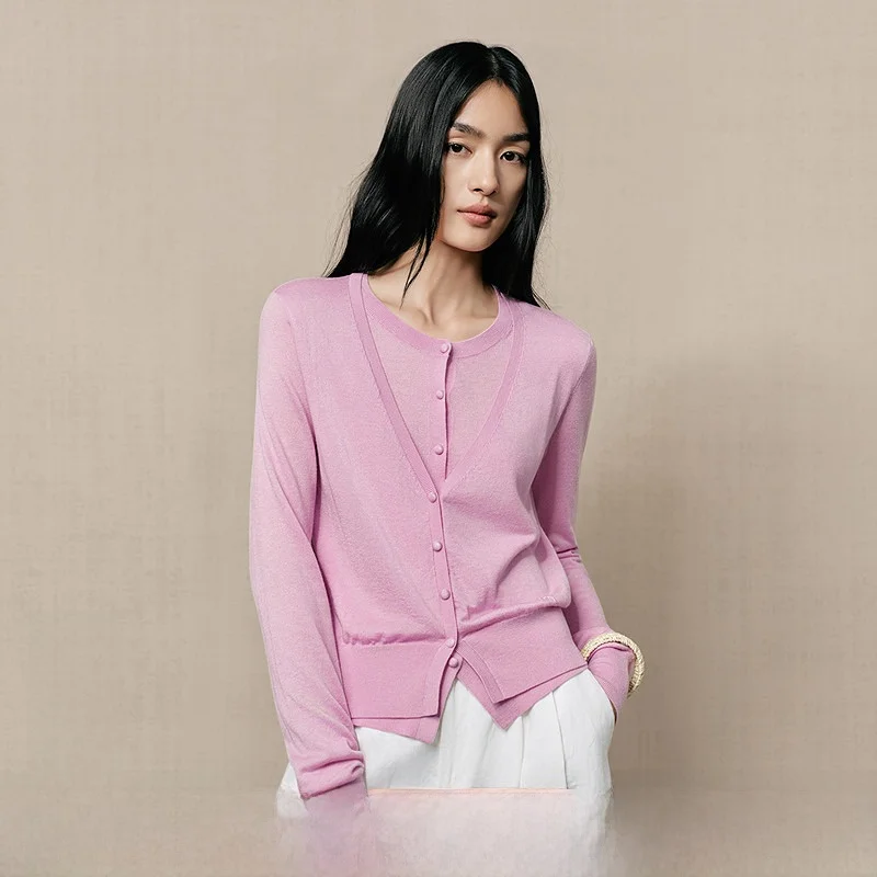

Slim Fit Long Sve Knitted Jaet Women's Summer New Sle Vintage Living in Left Polyester Acrylic Nylon Wool Silk Cardigan