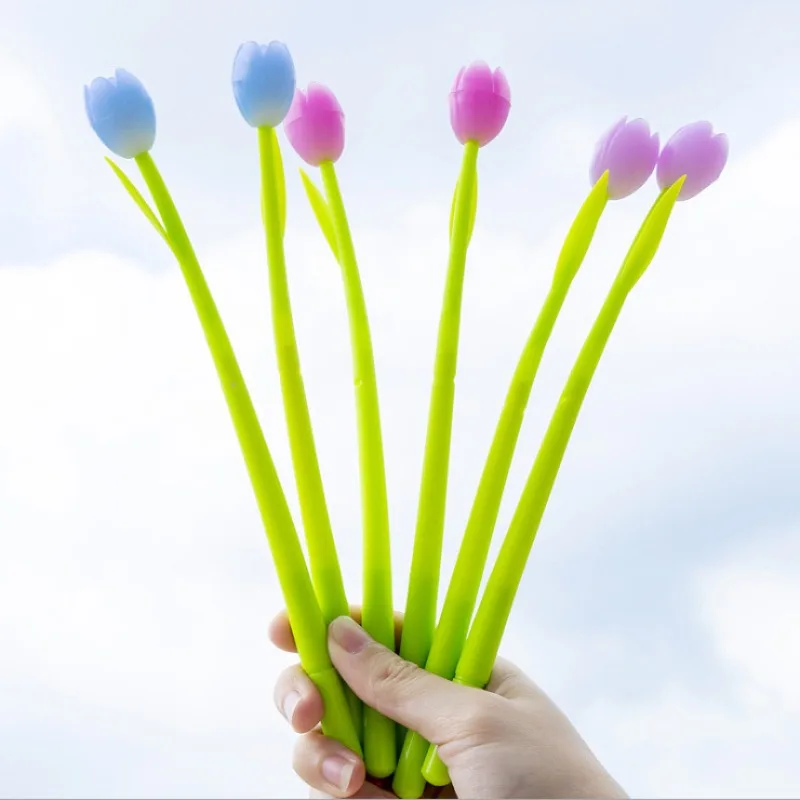 24Pcs creative light color tulip silicone neutral pen, small fresh cute student stationery office supplies