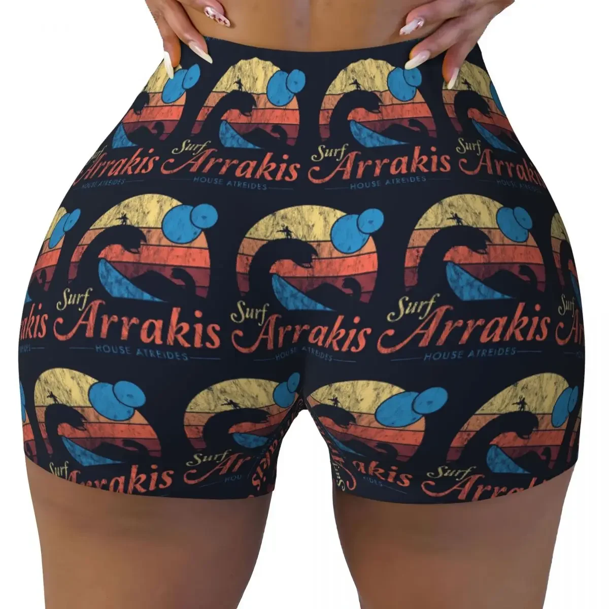 Custom Visit Arrakis Distressed Surf Dune Sci Fi Women Gym Workout Running Shorts Athletic Volleyball Biker Yoga Shorts
