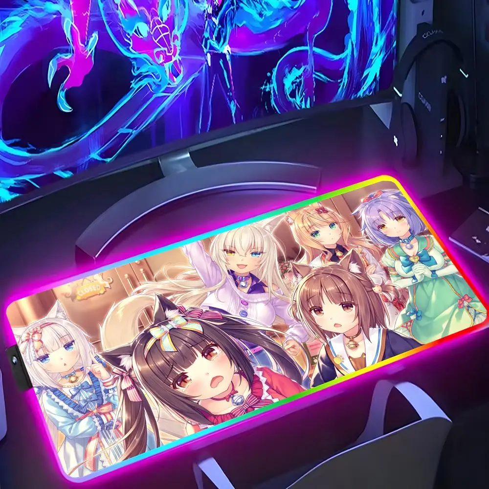 Милый аниме Nekopara коврик для мыши RGB светящийся 900X400 мм большой настольный коврик Нескользящий очень большой игровой офисный коврик для мыши Милый аниме Nekopara коврик для мыши RGB светящийся 900X400 мм большой настольный коврик Нескользящий очень большой игровой офисный коврик для мыши