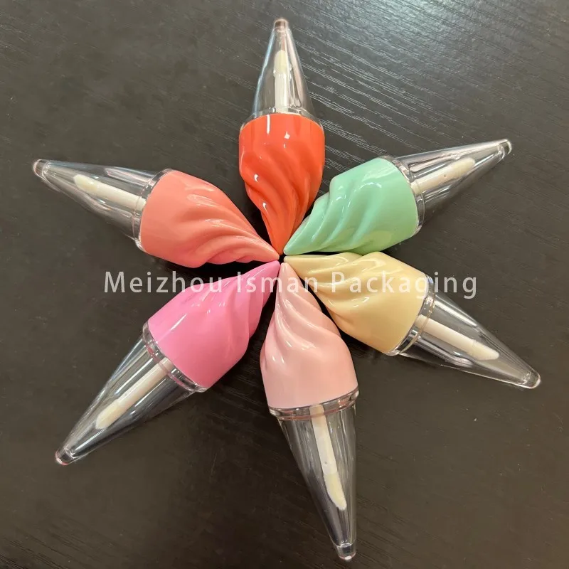 

50Pcs New ice cream cone shaped lip gloss packaging cosmetic refillable popsicle lip balm lip gloss container tubes 5ml