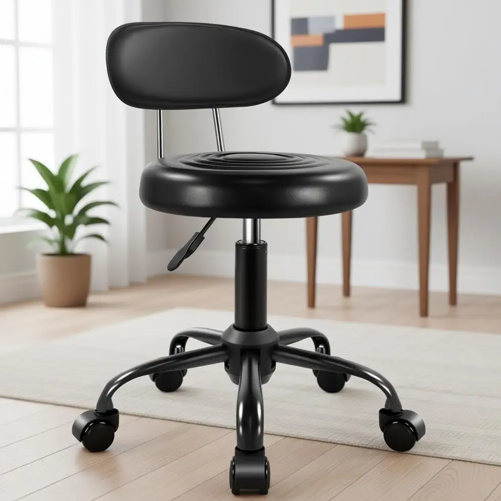 

Кресло на колесиках с регулируемой высотой и спинкой, идеально подходит для дома, офиса или спа-салона (черное)