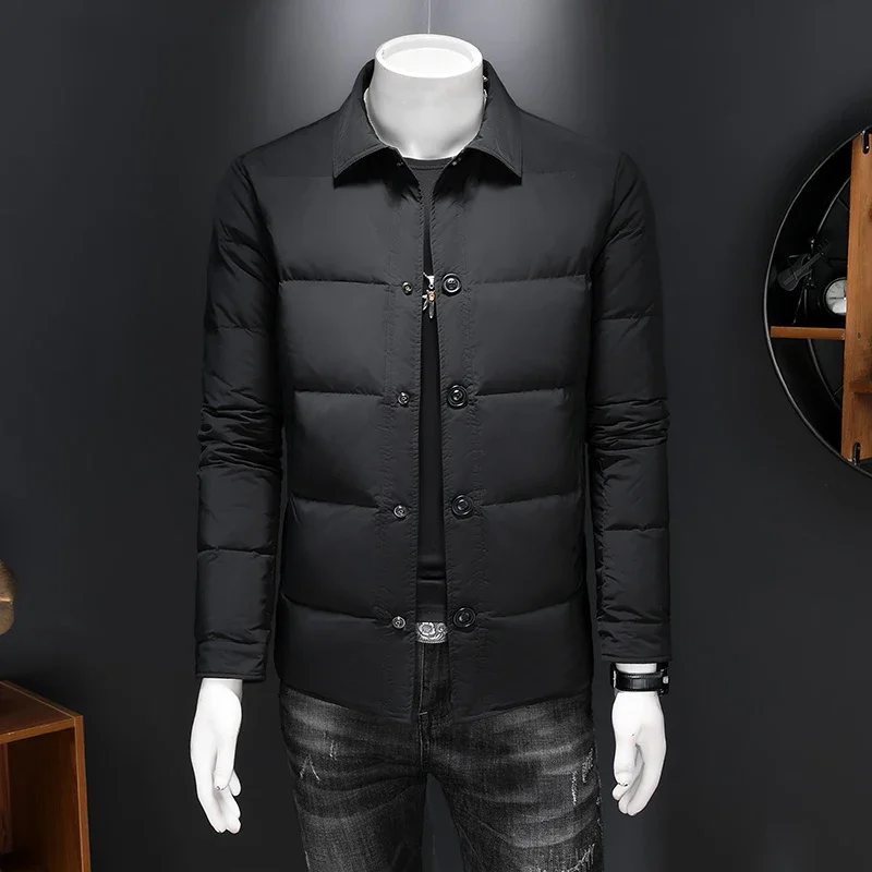 Minglu White Duck Down Men's Jackets Autumn Winter Solid Color Single Breasted Casual Down Male Coats Man Overcoat 4XL