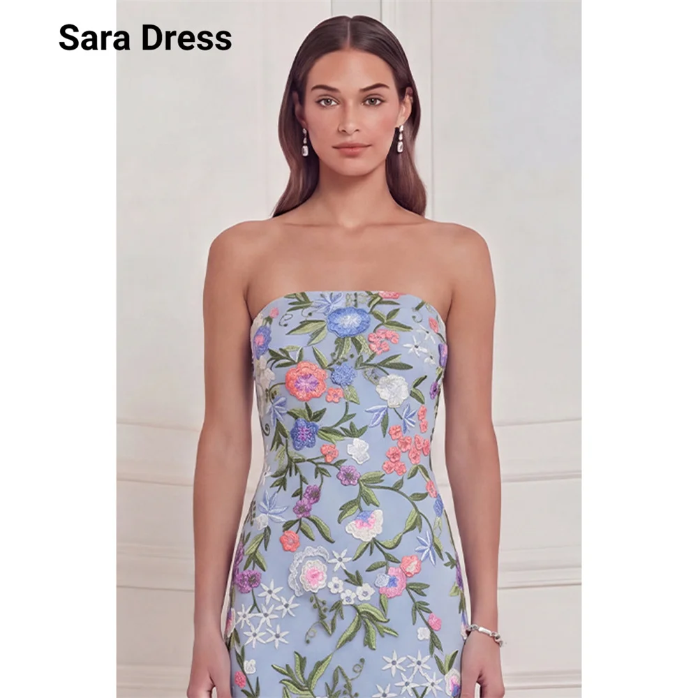 

Sara Custom Sky Blue Tube Top Lace Flowers Long Elegant Woman Party Dress Elegant Party Dresses for Women Luxury Prom Dress 2026
