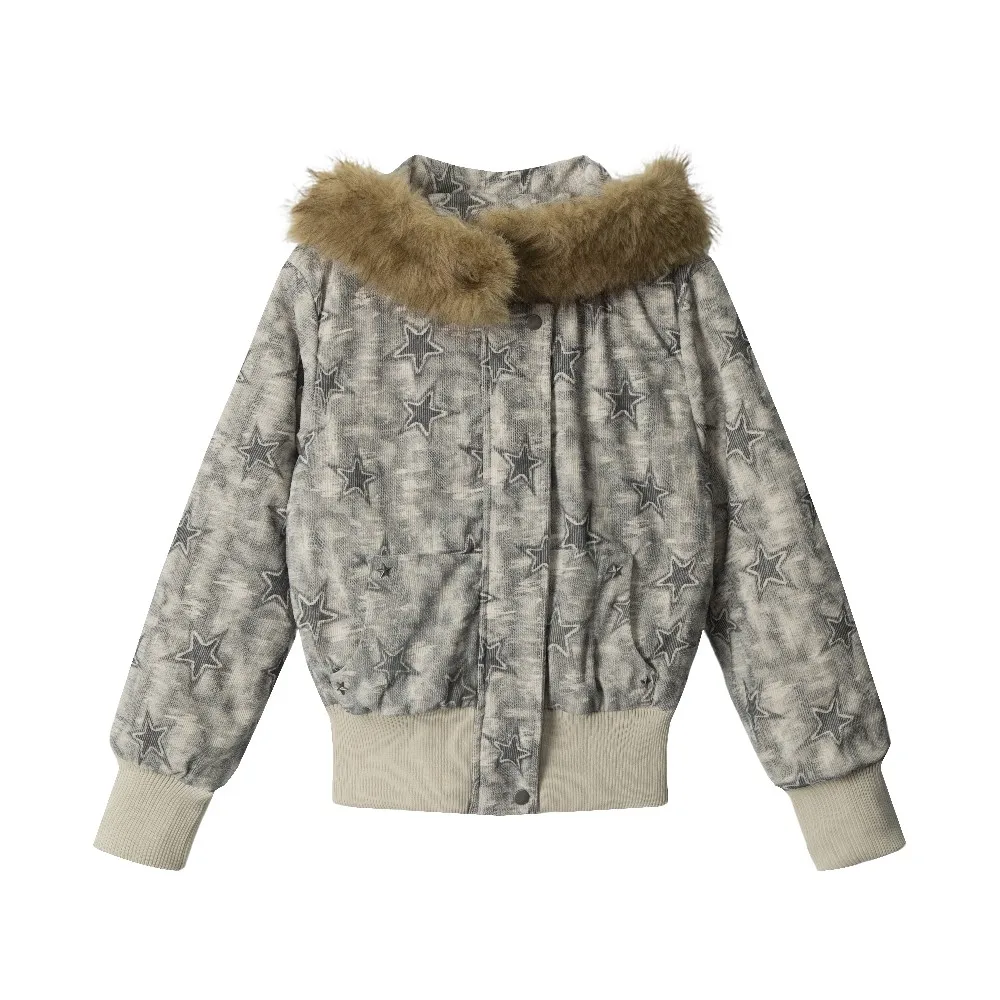 

Fur Collar Patchwork Thick Loose Jackets Cotton Coats for Women Girls Acamedia Outerwear Spring Winter Clothes Streetwear