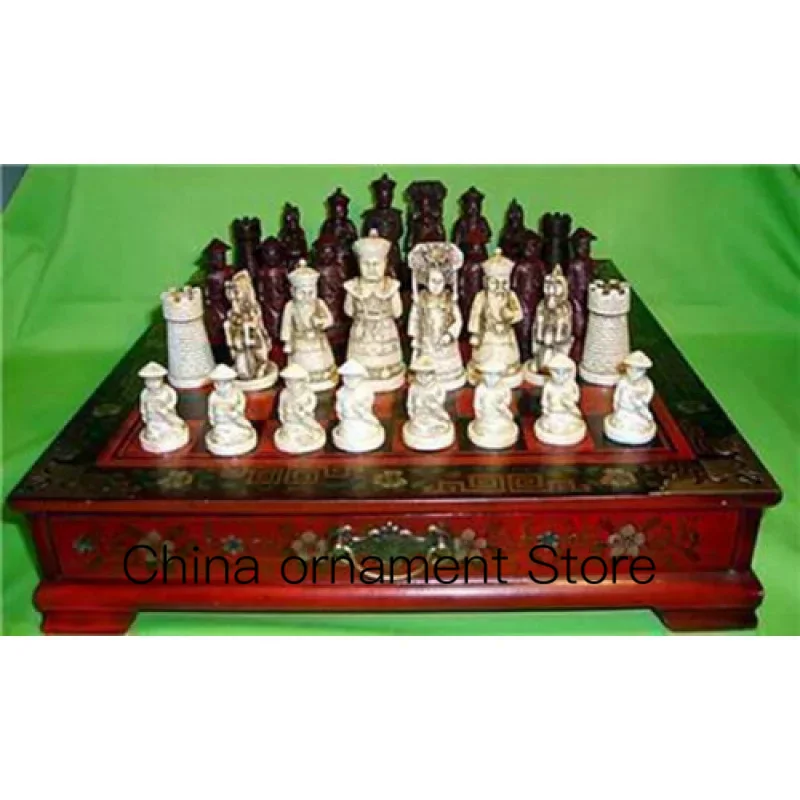 

Collection Vintage 32 Chess Set and Wood Leatherette Dragon Phoenix Table