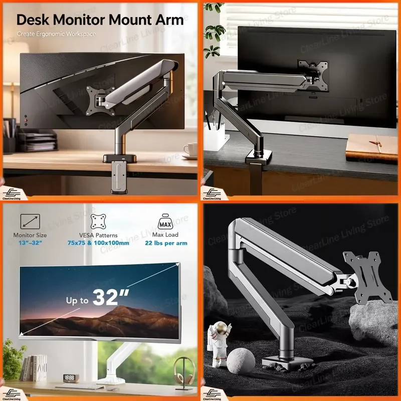 for Christmas Stocking Stuffers Universal Single Monitor Desk Mount Adjustable Bracket Fits 32 Inch Screens 19.8 Lbs Weight