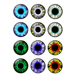 12pcs/lot Colorful Eye Pupil 10mm 12mm 14mm 16mm 18mm 20mm 25mm Round Photo Glass Cabochon Demo Flat Back Making Findings T102
