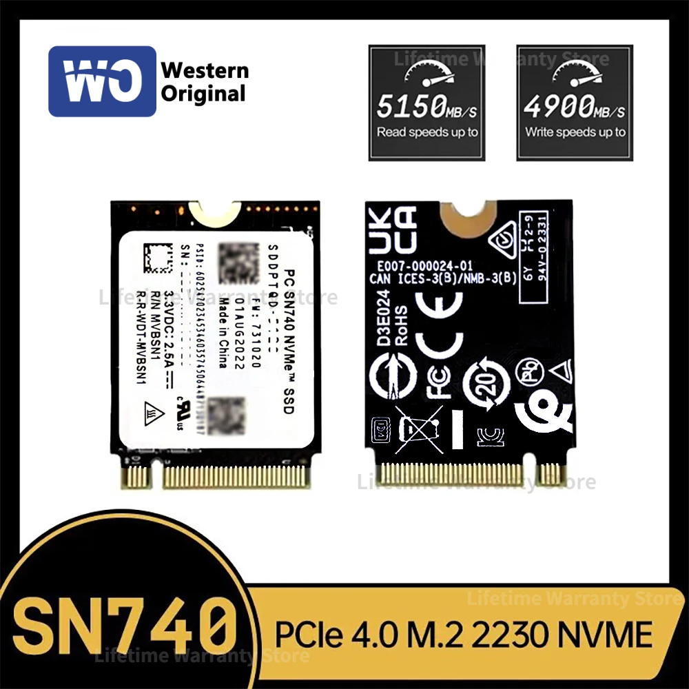 

Western original SN740 4TB 1TB 2TB SSD M.2 2230 Gen4 PCIe 4.0 X4 NVMe Solid State Drive for Steam Deck Microsoft Surface ProX