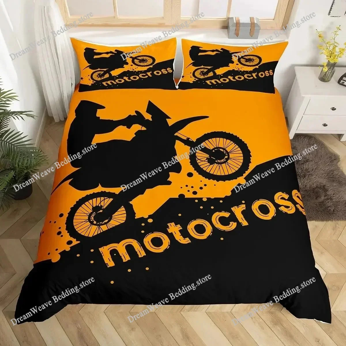 Bedding Decor Motocross Bedding Set Full Motorcycle Racer Comforter Cover Extreme Sport Duvet Cover Dirt Bike Motor Vehicles Bik