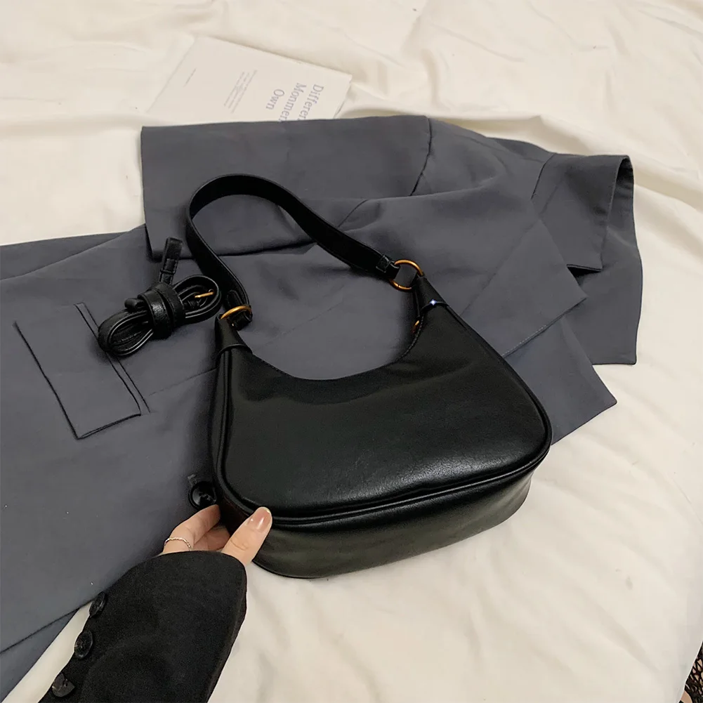 Borsa a tracolla da donna Borsa a mezzaluna con tracolla regolabile Borsa a tracolla in pelle PU con cerniera Borsa da viaggio da lavoro solida