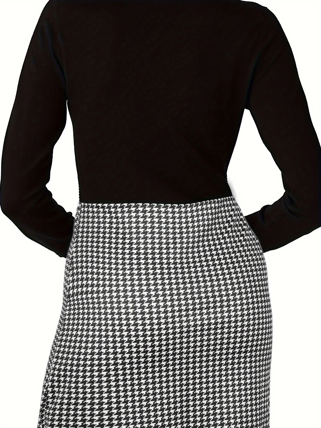 Plus Size Long Sleeve V-Neck Dress for Women Elegant Houndstooth Pattern Stylish and Comfortable Perfect for Office or Evening W - Image 2
