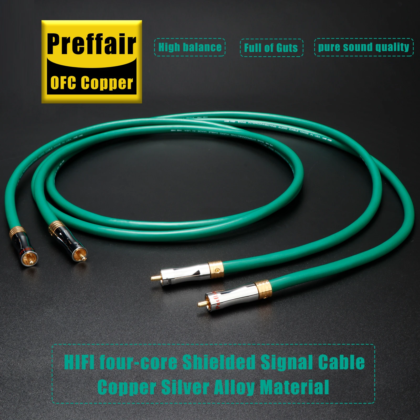 

Preffair HiFi RCA Cable for CD Player Amplifier OFC 4core with Shielding Hi-end Audio Cord 2RCA Male to 2RCA Male Wire