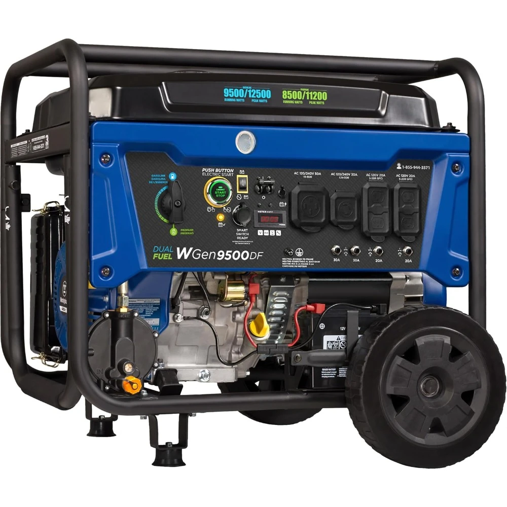 12500 Watt Dual Fuel Home Backup Portable Generator, Remote Electric Start, Transfer Switch Ready, Gas and Propane Powered